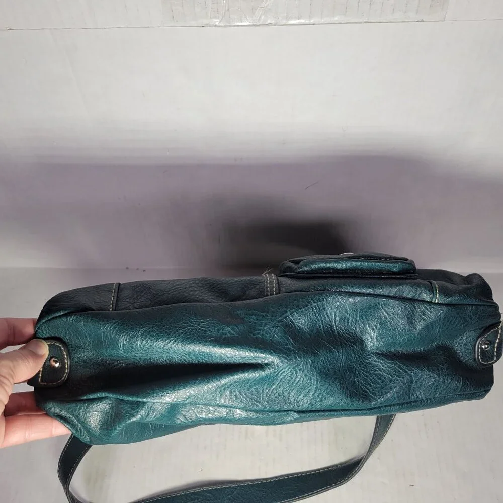 Rosetti Teal Faux Leather Shoulder Bag With Front Pockets & Adjustable Strap - Picture 8 of 8
